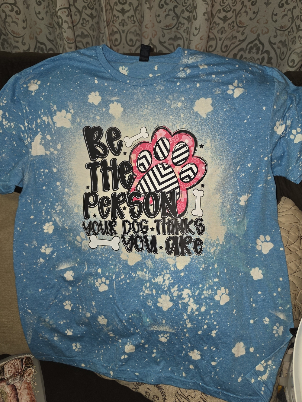Gildan Blue Short Sleeve Tee with Pink Paw Heart and Black Slogan